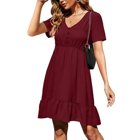 

Yilirongyumm XL Casual Dresses For Women Summer Dresses For Women Fashion Casual V Neck Solid Button Chiffon Corset Slim Ruffle Short Sleeve Dress