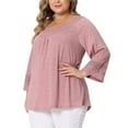 thumbnail image 4 of NOMADIC NOOK Women's Plus Size Crochet Panel Tops Long Sleeve Hollow Ruched Front Blouses, 4 of 6