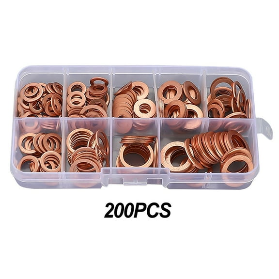 200 Pieces Copper Crush Washer Seal O-Ring Gasket Kit For Engine Drain Plugs
