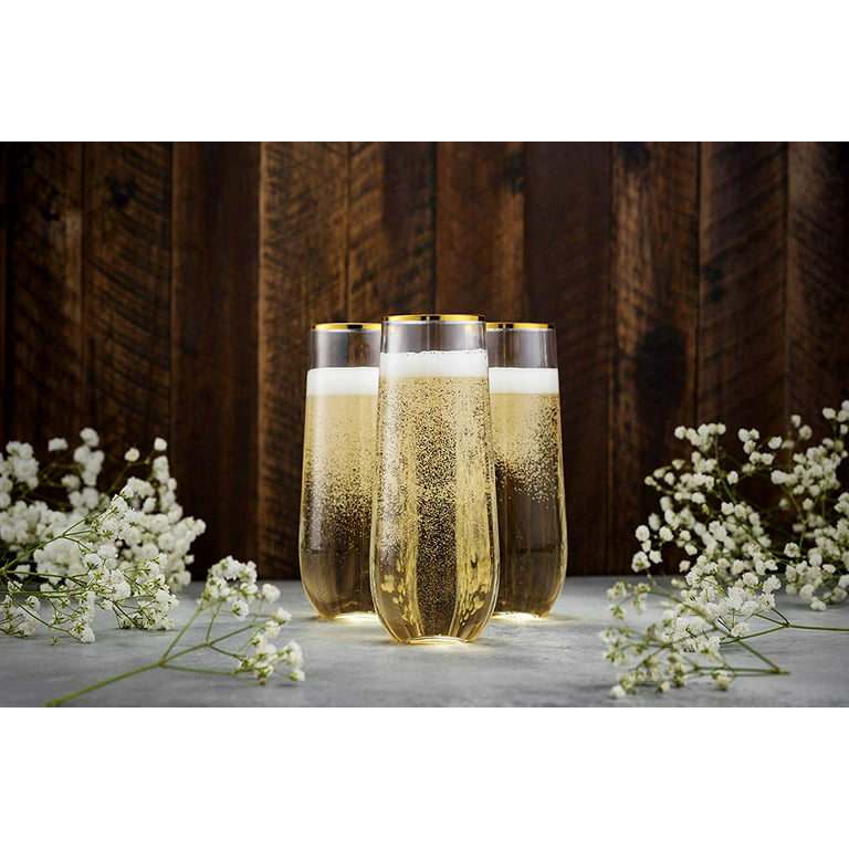 KooK Stemless Glass Champagne Flutes, Cocktail Cups for Rose,  Prosecco, Mimosa, Great for Weddings and Parties, Dishwasher Safe, 9.4 oz  (Classic Set of 8): Champagne Glasses