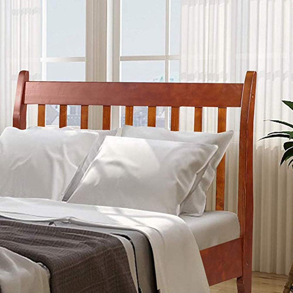 Clearance Twin Bed Frame Platform Mattress Foundation with Headboard Solid Wood Slat Support-Walnut