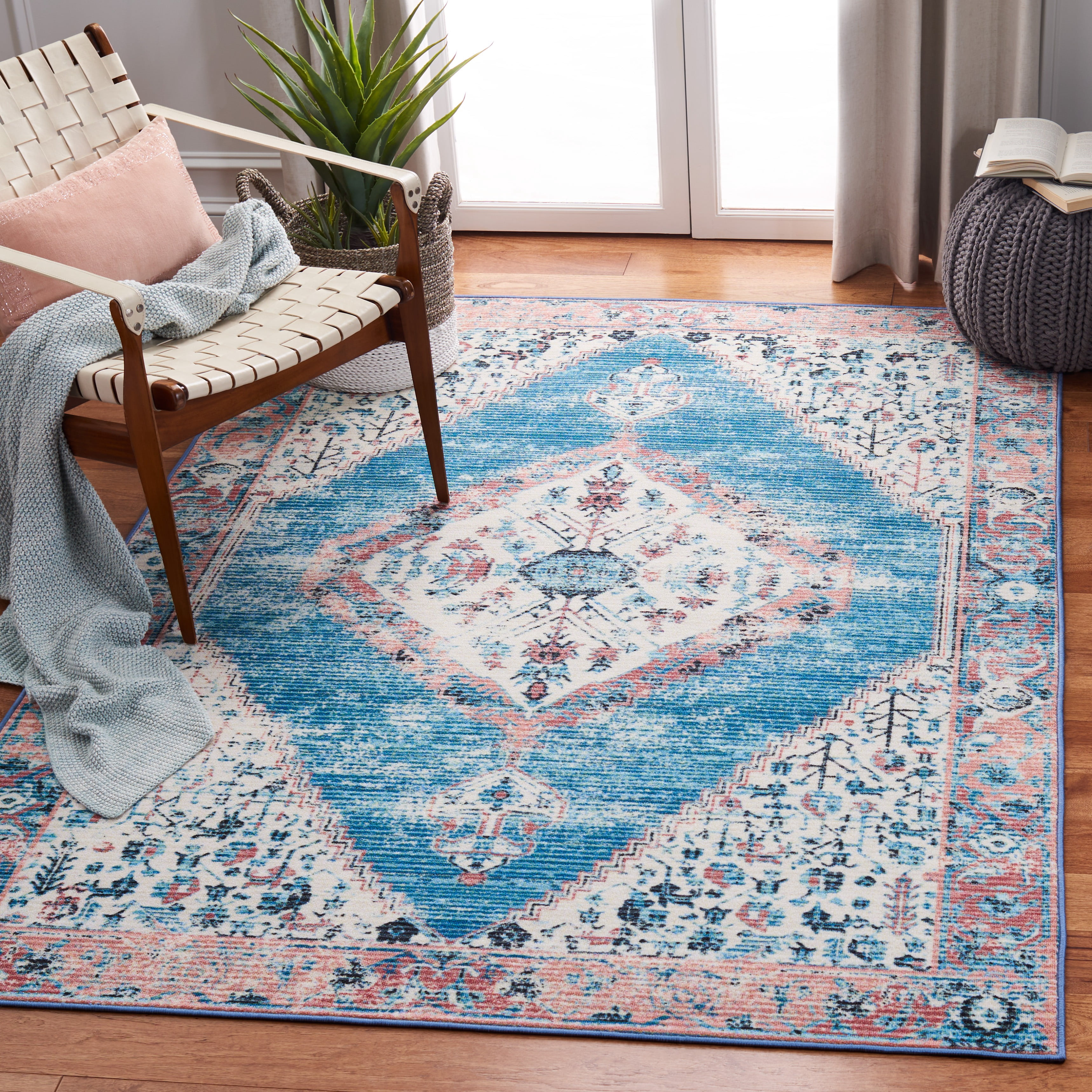 SAFAVIEH Journey Seachlann Floral Distressed Area Rug, Ivory/Blue, 8'9" x 12'