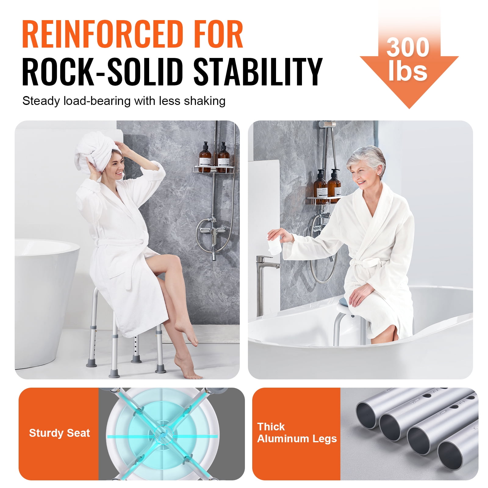 KFFKFF Rotating Bath Chair, Height-Adjustable Shower Stool, Secure Bathtub Chair with Anti-Slip Feet for Seniors, Disabled, Handicap, Supports up to 300 lbs