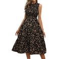 Women Floral Print Ruffle Crew Neck Sleeveless Midi Dress Fashion Casual Dress.