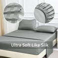 thumbnail image 5 of Jessy Home 4-Piece Satin Stripe Sheet Set, Silky Soft 100% Polyester Bedding, 14-Inch Deep Pocket, King, Light Gray, 5 of 9