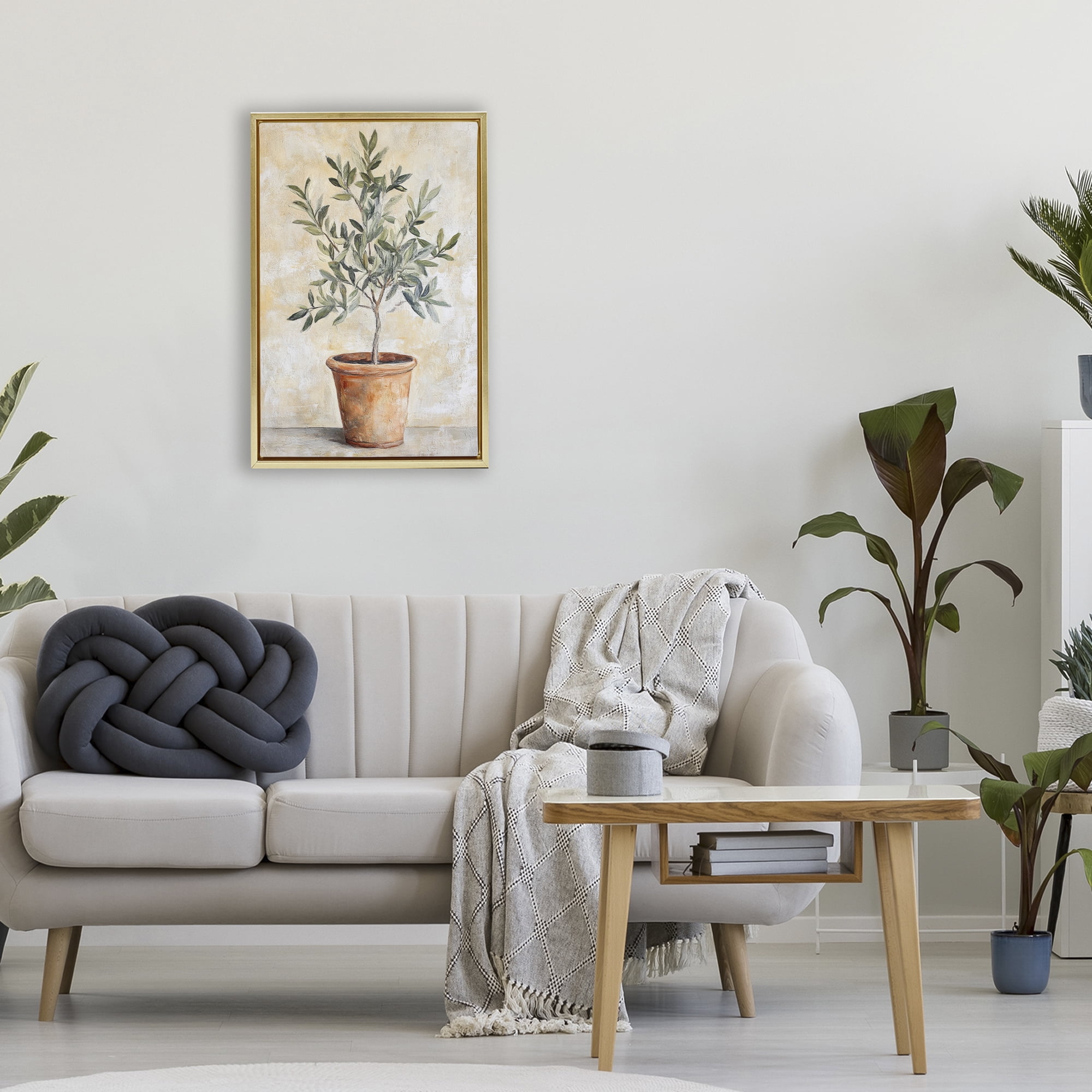 Stupell Industries House Plant in Terracotta Gold Framed Floater Canvas Wall Art, design by Petal Prints Design
