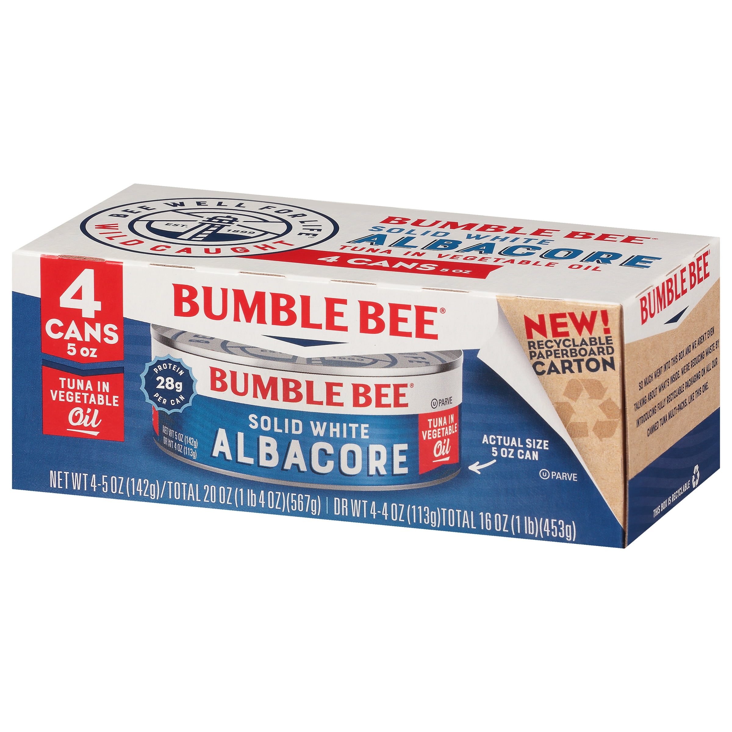 Bumble Bee Solid White Albacore Can Tuna in Oil, 5 Ounce (Pack of 4)