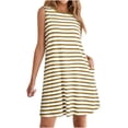 thumbnail image 2 of Camisas de Vestido Casual para las Mujeres sin Mangas Cuello Redondo Raya Impresión Suelta Transpirable Rodilla Alta Vestido de Ropa Exterior, 2 of 6