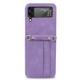 thumbnail image 3 of Wallet Case for Samsung Galaxy Z Flip 4, Pretty Card Package Cover Luxury PU Leather + Hard PC Bumper Ultra-thin Protective with Long Shoulder Strap for Samsung Galaxy Z Flip 4 5G, Purple, 3 of 6
