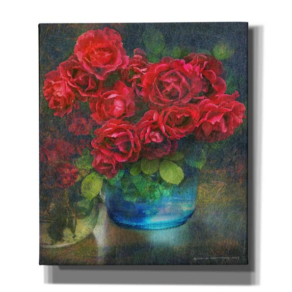 Epic Graffiti 'Roses in Blue Jar' by Chris Vest, Canvas Wall Art, 26"x30"