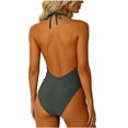 thumbnail image 6 of Stamzod Tummy Control Swimsuits for Women Deep V Neck One Piece Swimsuit Crisscross Halter Bathing Suit Backless Swimwear Gray B L, 6 of 9