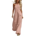 thumbnail image 2 of Linen Jumpsuit for Women Playsuits Wide Leg Dressy Pants Overall Ladies Summer Casual Dungarees Romper with Pockets Pink M, 2 of 7