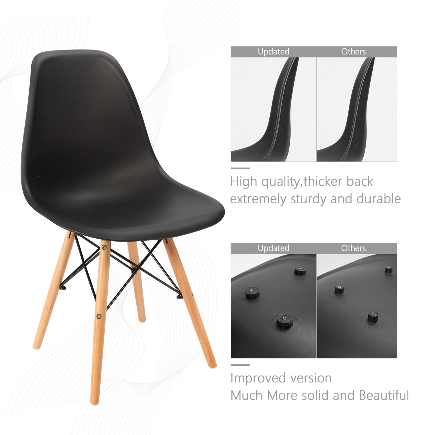 Lacoo Dining Chairs Pre Assembled Modern Style DSW Chair Classic Shell Armless Indoor Kitchen Dining Living Room Side Chairs Set of 4 (Black)