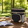 thumbnail image 4 of Insulated Picnic Cooler Bag, Black Lunch Bag, Dual Compartment Picnic Tote Bag, Lunch Bag with Shoulder Strap, Waterproof Reusable Soft Cooler, 10X10X7 Inch Oxford Square Bag with, 4 of 7