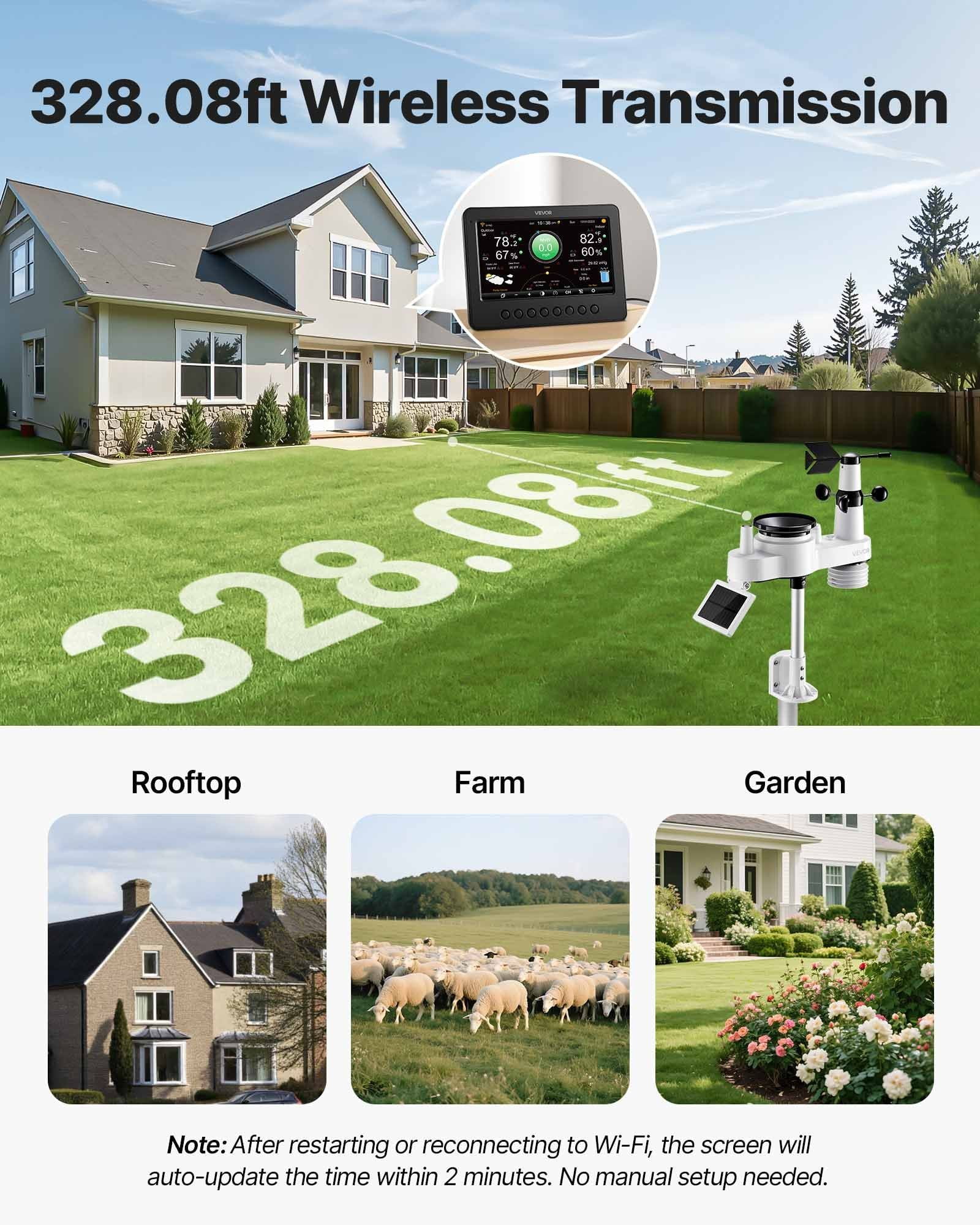 CAFORKP 7-in-1 Solar Wi-Fi Weather Station with 7" Color Display Wireless Outdoor Sensors Monitor Wind, Rain, Temp & Humidity, Indoor/Outdoor Forecast Hub