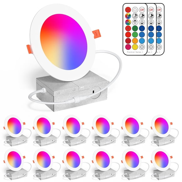 Éclairage Encastré 4 Pouces RGBW Lumières de Pot Changeant de Couleur 12W LED Downlights, 1080lm Lumière de Plafond Encastrée, RGB + Blanc Chaud 2700K Dimmable par Télécommande