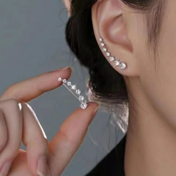1 Pair Women Prom Earrings Non-pierced Ear Clips Rhinestone Decor Anti-slip Lightweight Bride Earrings for Wedding Party Cocktail Banquet