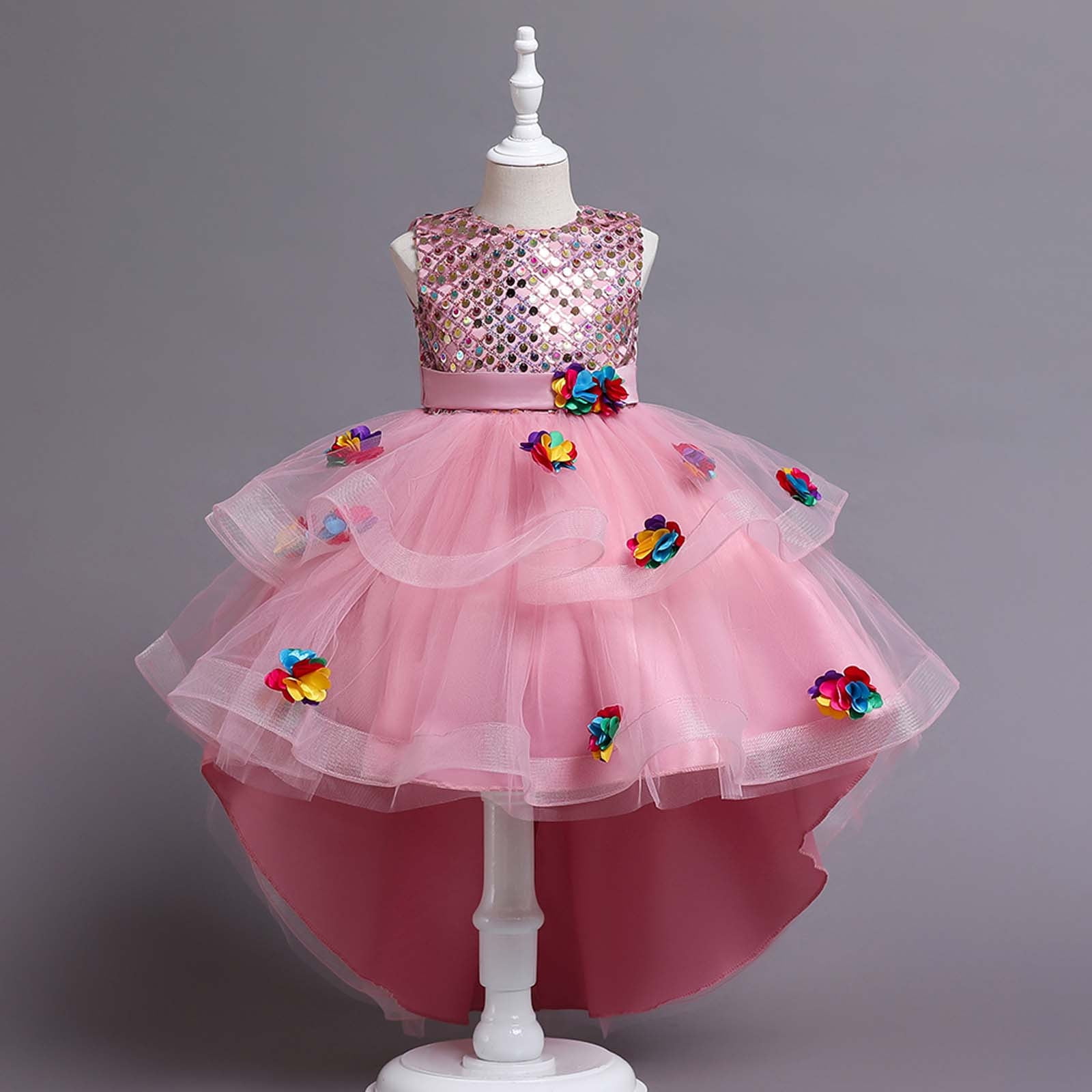 Einccm Girls Summer Dress Princess Dresses For Girls Summer Dresses For Girls Short Sleeve Girl Princess Dress Long Dress For Kids Baby Girl Pink