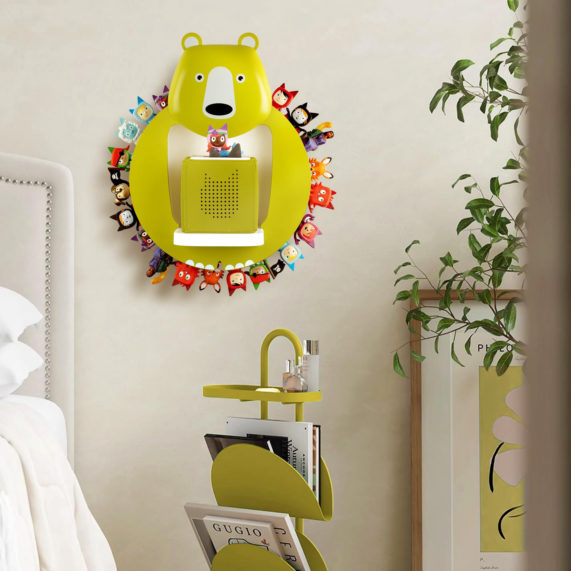 Tnvodejo for Toniebox Creative Bear Children's Magnetic Floating Shelf and for Tonies for 30-48 Figures - Wall Shelf for The Music Box - for Playing and Collecting - for Children's Baby Rooms (Green)