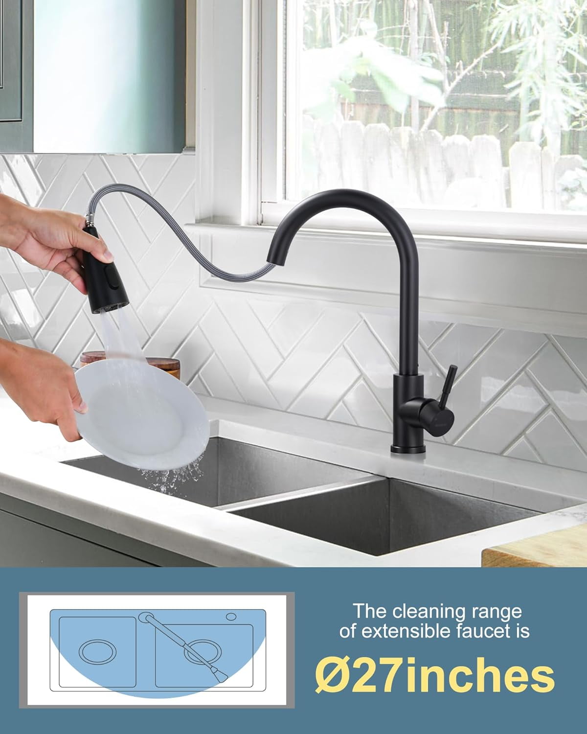 DukLik Kitchen Faucets with Pull Down Sprayer, Brushed Nickel Lead-Free Single Handle High Arc Stainless Steel Faucet for Sink RV Black