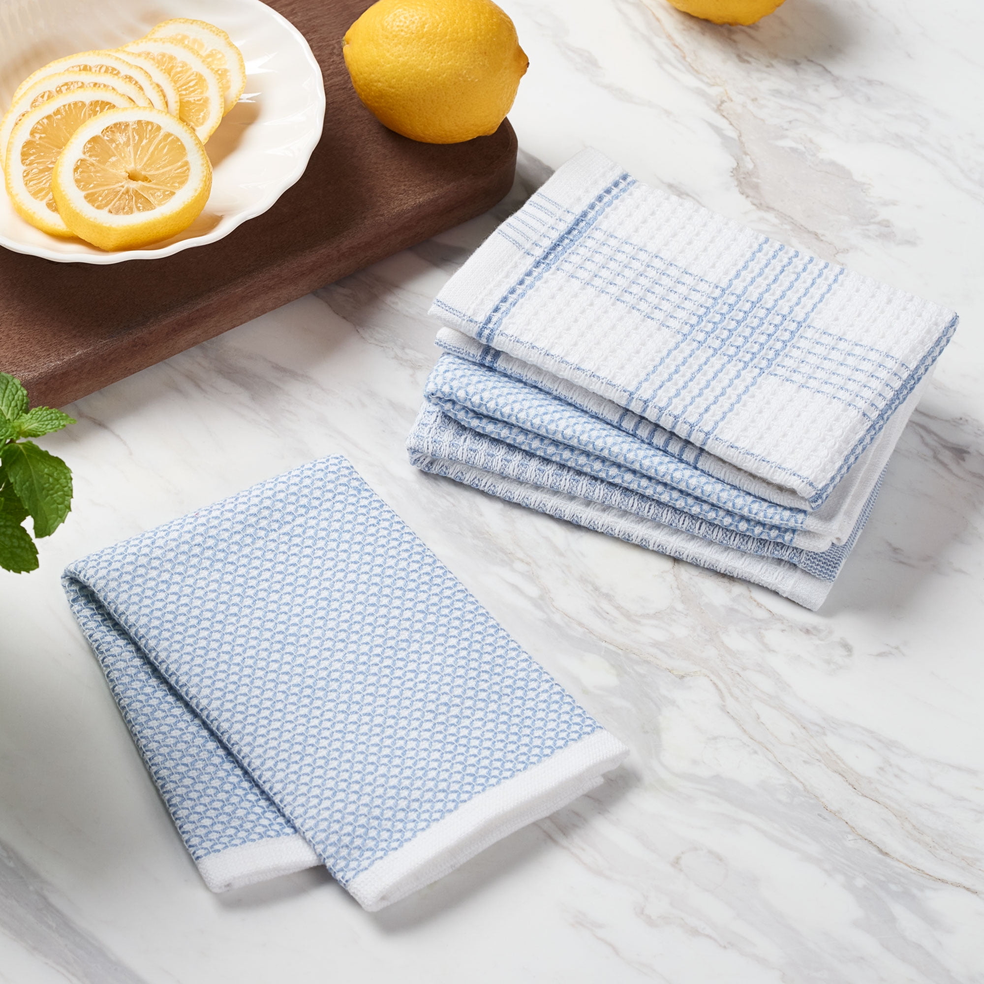 Everything Kitchens Oversized Recycled Cotton Terry Kitchen Dish Cloths (Set of 5) | Grey & White