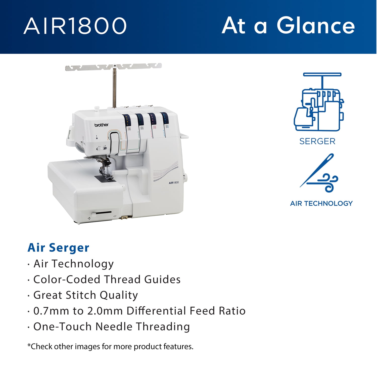 Brother AIR1800 Air Serger with Jet Air Threading with Sewing Clip Bundle