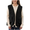 thumbnail image 3 of adviicd Women's Fleece Vest for Autumn Winter, Warm Soft Sleeveless Jacket Casual Short Puffer Waistcoat with Pockets (Black, M), 3 of 8