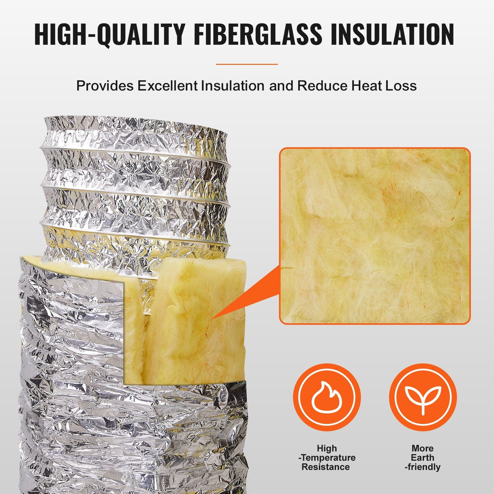 5'' x 25ft Insulated Dryer Vent Hose with 2 Clamps, Heavy-Duty 3-Layer HVAC Duct for Heating/Cooling Exhaust, R-4.2 Flame Resistant