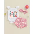 thumbnail image 2 of Suealasg Baby Girl 3Pcs Summer Clothes Set Fly Sleeve Flower Print Romper Ruffled Shorts Headband 3 6 12 18 Months Infant Girl Cutes Outfits, 2 of 7