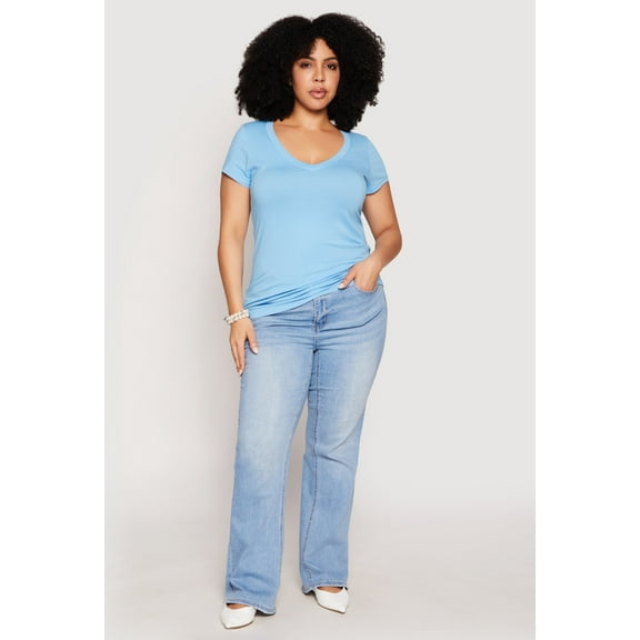 Womens Plus Size Basic V Neck T Shirt