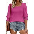 thumbnail image 2 of WellSize 3/4 Sleeve Womens Plus Size Tops Dressy Square Neck Casual Blouses Smocked Cuffs Summer Shirts, 2 of 7