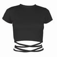 thumbnail image 4 of Ulitacool Women T Shirts Short Sleeve Solid Color Round Neck Tops Handsome Clothing L Black, 4 of 4