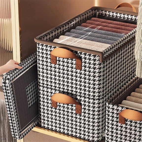 JUXIAO 3 Pack Fabric Storage Bins with Lids, Wardrobe Storage Organiser, Large Foldable Storage Baskets with Handle for Toys, Shelves, Clothes, Towels & Linen, Home, Office