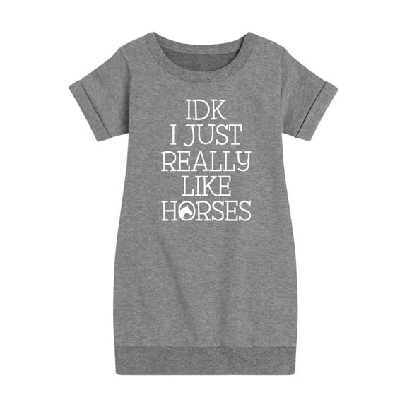 Instant Message - Idk I Like Horses - Toddler & Youth Girls Fleece Dress