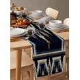 thumbnail image 6 of Southwest Blue Table Runner-Cotton Linen- 108 Inch Holiday Dresser Scarves, Geometric Stripe Boho Native Ethnic Aztec Tablerunner for Kitchen Coffee/Dining Living Room Dinner Scarf Décor 13x108, 6 of 9
