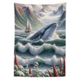 thumbnail image 2 of Ambesonne Nautical Tablecloth Rectangular Table Cover, Whale Mountains and Boat, 60"x90", Sea Green Blue and Ruby, 2 of 3