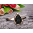 thumbnail image 3 of 1.25 Carat Halo 8x5mm Pear Shape Black Diamond Moissanite Engagement Ring Handmade Solid 10k Rose Gold Ring Solitaire Stacking Band Anniversary Ring, 3 of 5