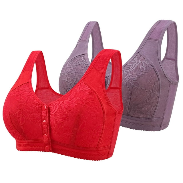 Bras for Women Embroidery Front Button Large Size Underwear Bra Without Steel Rim Plus Size Bra Purple 44/100