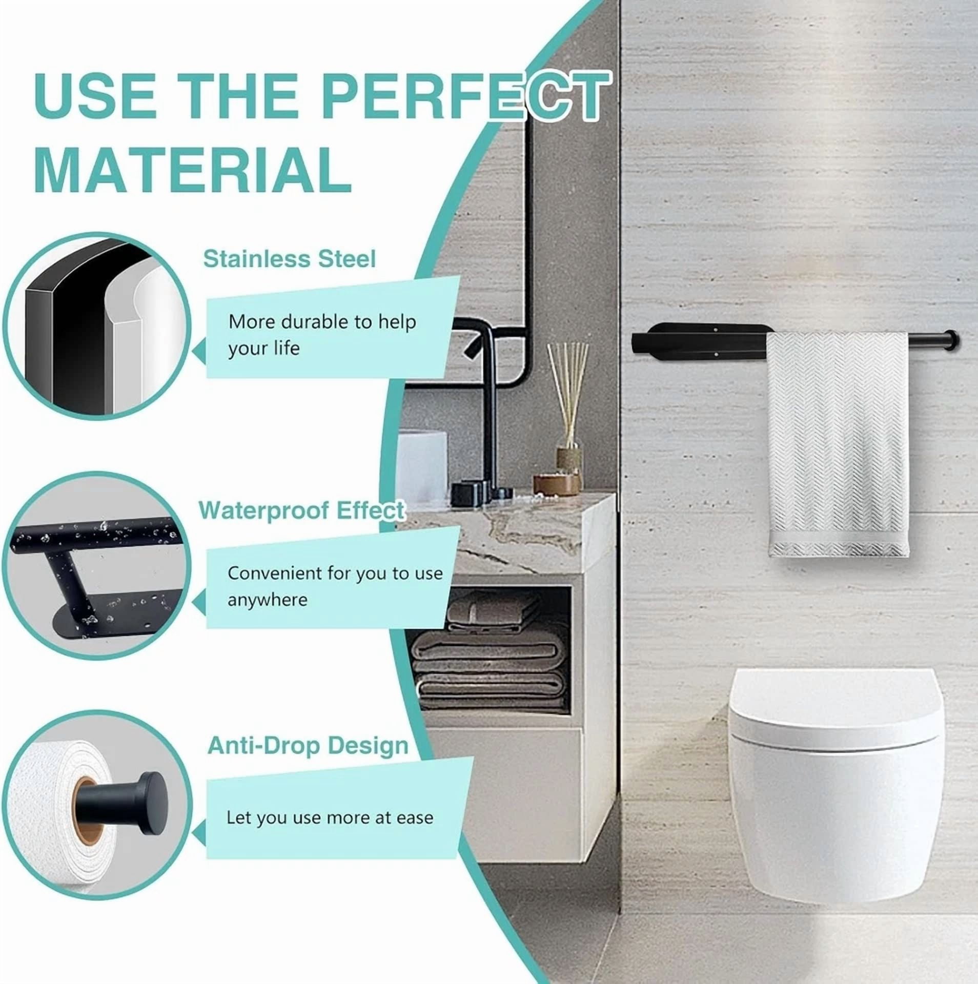 PRIME - Black Paper Towel Holder – Adhesive/Wall Mount Under Cabinet For Kitchen & Bath