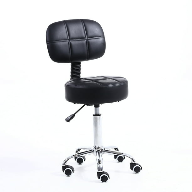 KKTONER Round Rolling Stool with Back PU Leather Height Adjustable
