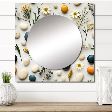 Designart "Zen Ambiance Spa avec des Pierres Sereines I" 0 Carré Miroir Décoration Murale Bohème - Grand Miroir de Salle de Bain Carré Jaune - Carré Imprimé Art Miroir Mural