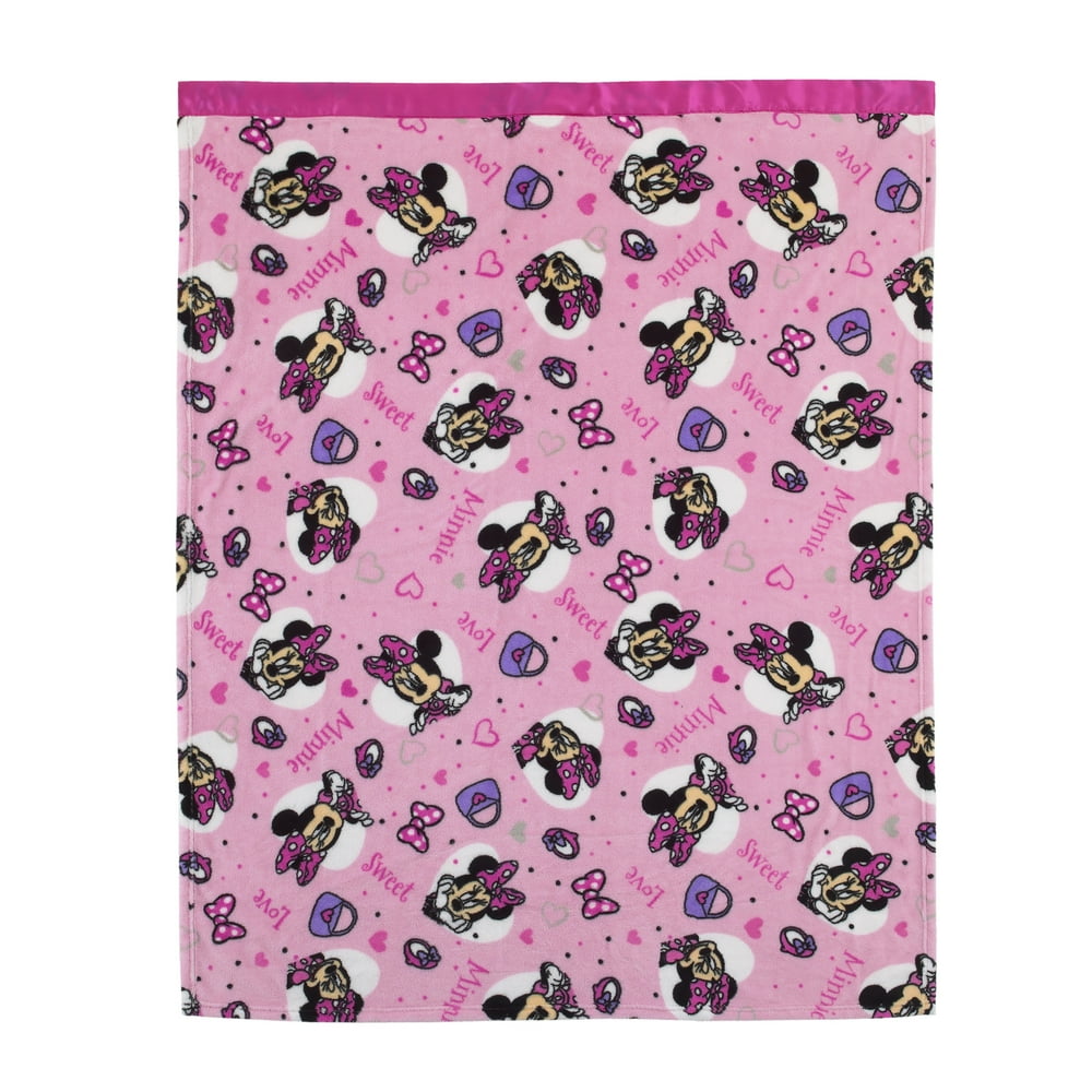 Disney Minnie Mouse Pink, White, Toddler Blanket with Satin Trim