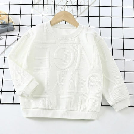 

Xmarks Boys Girl Crewneck Thin Sweatshirt Sport Long Sleeve Cotton Pullover Tops Kids Toddler Solid T-Shirt White