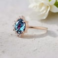thumbnail image 3 of Oval Alexandrite Ring Diamond Half Halo Bridal Jewelry Rose Gold Plated Engagement Ring Birthday Gift for Mom Color Changing Gemstone Ring, 3 of 4