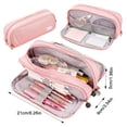 thumbnail image 2 of Large Capacity Pencil Case 4 Compartments, Expandable Multi Layer Pen Bag with Slots, Oxford Cloth Stationery Organizer for Students School Office Art Supplies Pink, 2 of 4