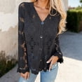 thumbnail image 2 of Oversized Cardigans Women Crochet Lace Hollow Out Button Front V Neck Long Sleeve Knit Crop Sweater Top Outfits Clothes, 2 of 5