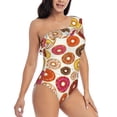 thumbnail image 3 of Salouo Donut Pattern One Shoulder Ruffled One Piece Swimsuit for Women V Neck Swimwear Tummy Control Bathing Suit-Small, 3 of 6