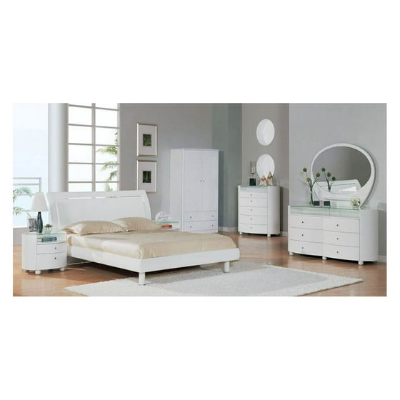 Emily 3 Pc Modern White Sleigh Bedroom Set Queen