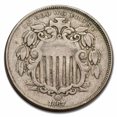 1867 Shield Nickel w/Rays VF