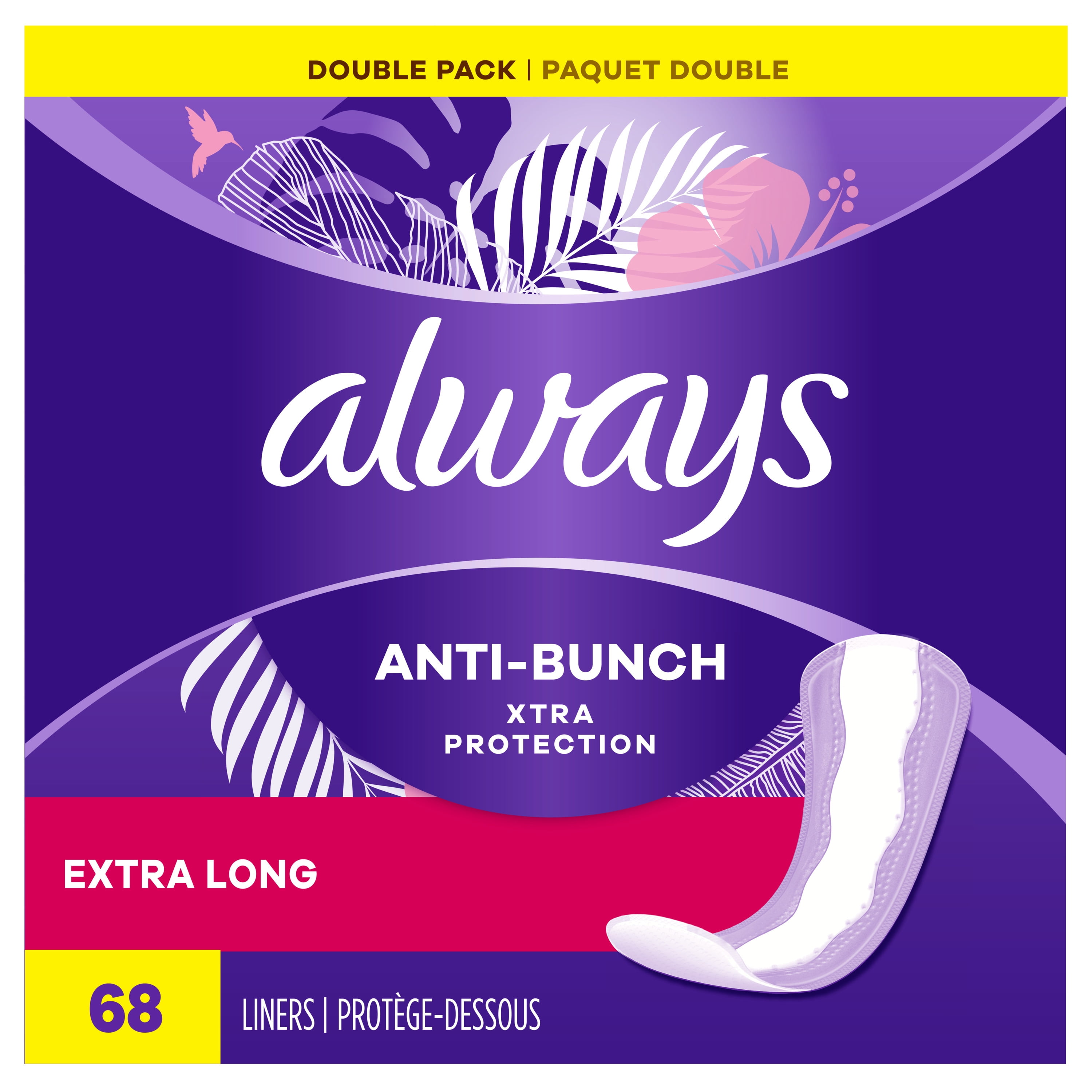 Always Xtra Protection Anti-Bunch Liners, Extra Long 68 Ct